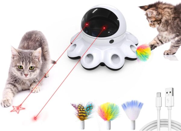 2-in-1 Motion Activated Interactive Cat Laser Toy With Feather