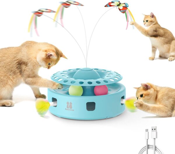 3-in-1 Automatic Interactive Cat Toy With Butterfly Feather And Track Balls