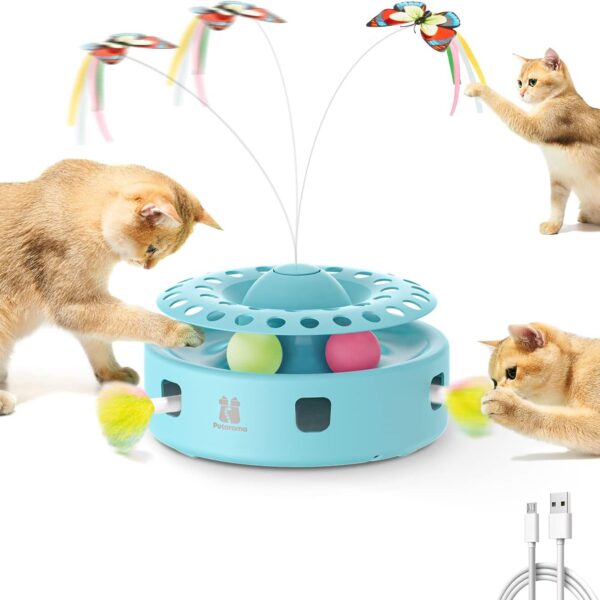 3-in-1 Automatic Interactive Cat Toy With Butterfly Feather And Track Balls