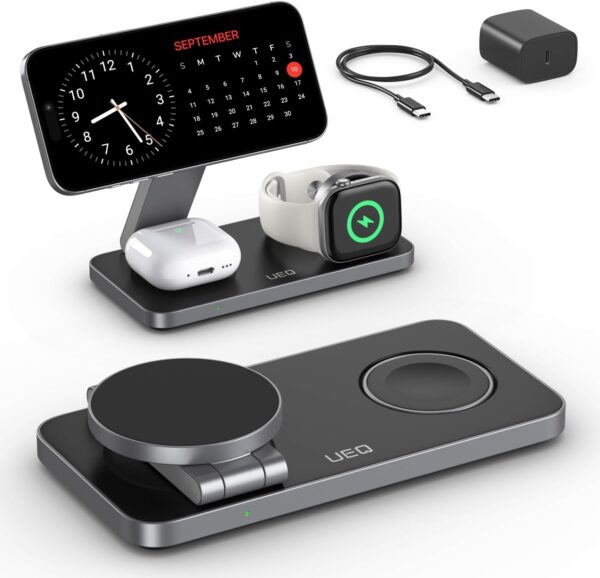 3-in-1 MagSafe Wireless Charging Station, Fast Magnetic Charger Stand for iPhone