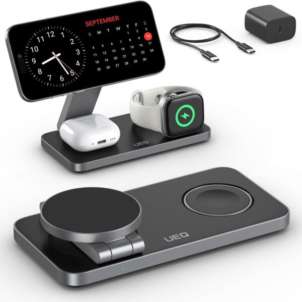 3-in-1 MagSafe Wireless Charging Station, Fast Magnetic Charger Stand for iPhone