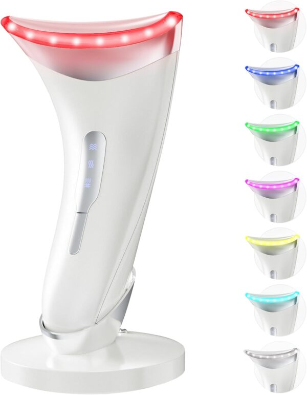 7 Color LED Red Light Therapy Facial Neck Massager with Vibration Heat