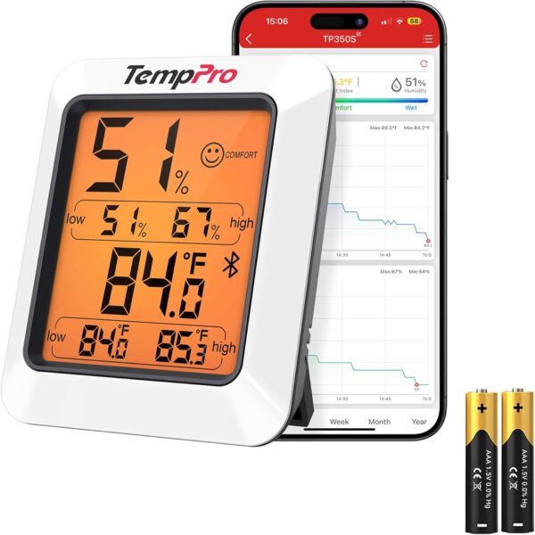 Bluetooth Indoor Thermometer Hygrometer Backlit Data Export Monitor