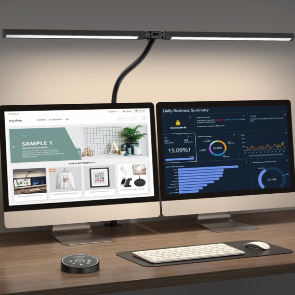 Clip On Desk Lamp Dual Screen Lamp Flexible Gooseneck Eye Care Study Drafting Lamp