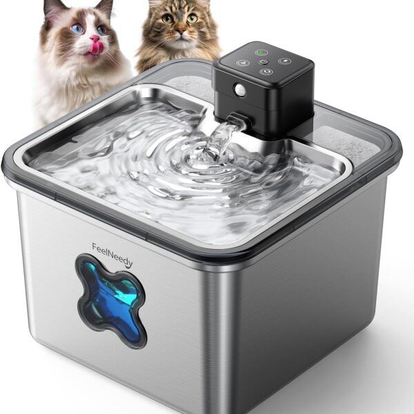 Cordless Stainless Steel Pet Water Fountain With Sensor & Visual Filter