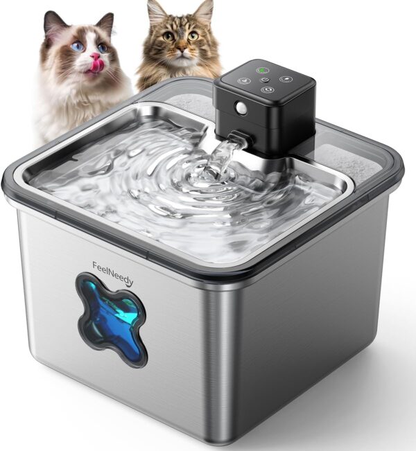 Cordless Stainless Steel Pet Water Fountain With Sensor & Visual Filter