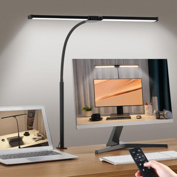 Double Head Clip On Desk Lamp Eye Care Adjustable Flexible Gooseneck Task Light