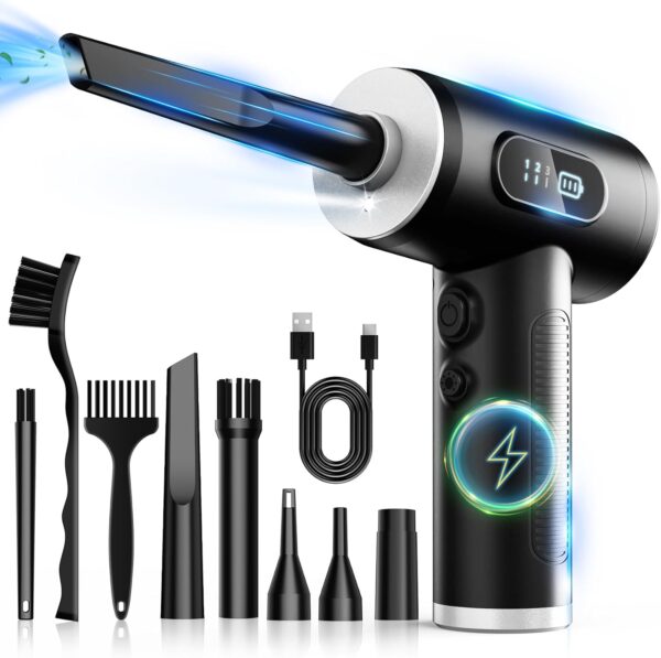 Electric Air Duster Cordless Rechargeable 3 Gear Speed Keyboard Cleaner LED Light