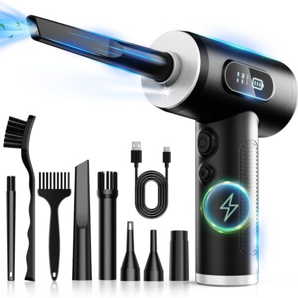 Electric Air Duster Cordless Rechargeable 3 Gear Speed Keyboard Cleaner LED Light