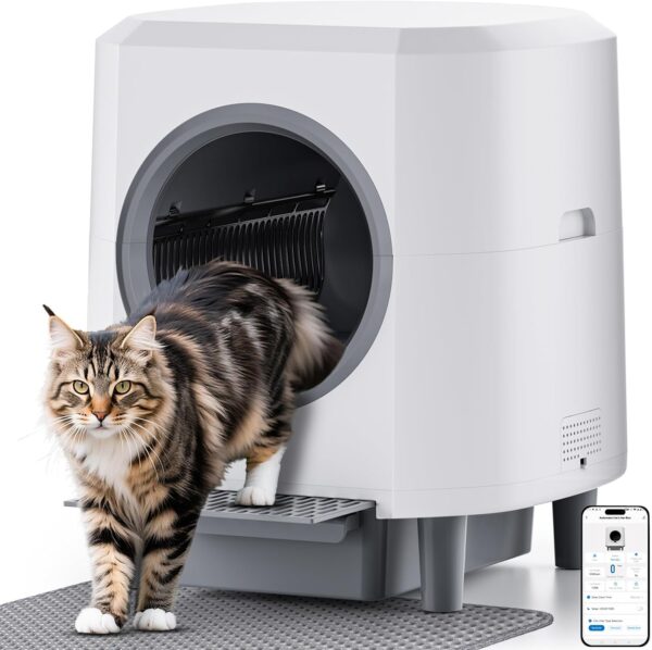 Ellenpent 90L Self-Cleaning Cat Litter Box, Odor Control, App Control, Safety Sensor for Multiple Cats