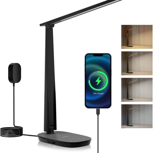 Full Spectrum Eye Care Desk Lamp Foldable Dimmable with USB Charging Ports