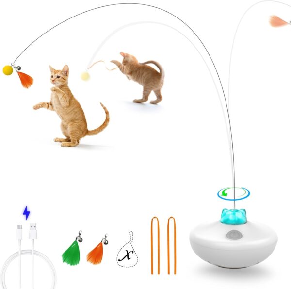 Rechargeable Interactive Cat Tumbler Toy With Feather Wand