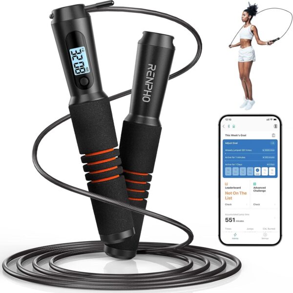Smart Jump Rope, APP Data Tracking Analysis, Tangle-Free Adjustable Counter Skipping Rope for Fitness