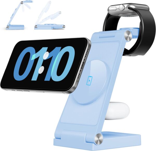 Traveling Wireless Mag-Safe Fast Charging Station,Magnetic 3 in 1