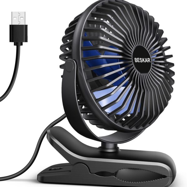 USB Powered Clip On Fan 3 Speed Strong Airflow Quiet Desk Cooling Fan