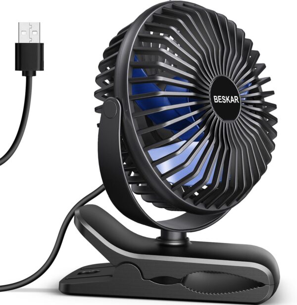 USB Powered Clip On Fan 3 Speed Strong Airflow Quiet Desk Cooling Fan