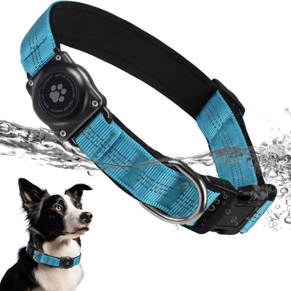 Waterproof Reflective Dog Collar With AirTag Holder Padded Comfortable