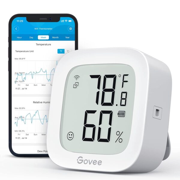 WiFi Thermometer Hygrometer Bluetooth Display App Alert Data Monitor