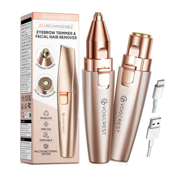 2-in-1 Rechargeable Eyebrow & Facial Trimmer with LED Rose Gold