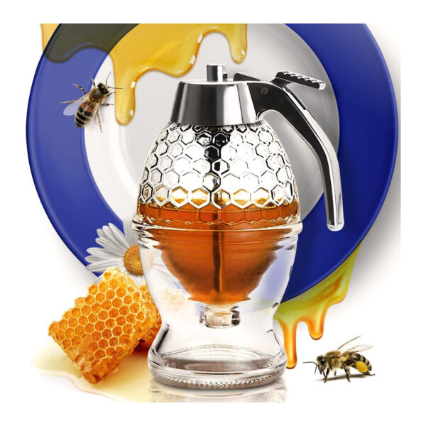8oz Clear Glass Honey Dispenser Pot with Stand & Dipper Flip Top Lid