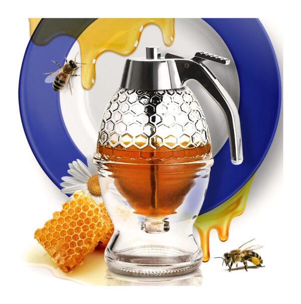 8oz Clear Glass Honey Dispenser Pot with Stand & Dipper Flip Top Lid