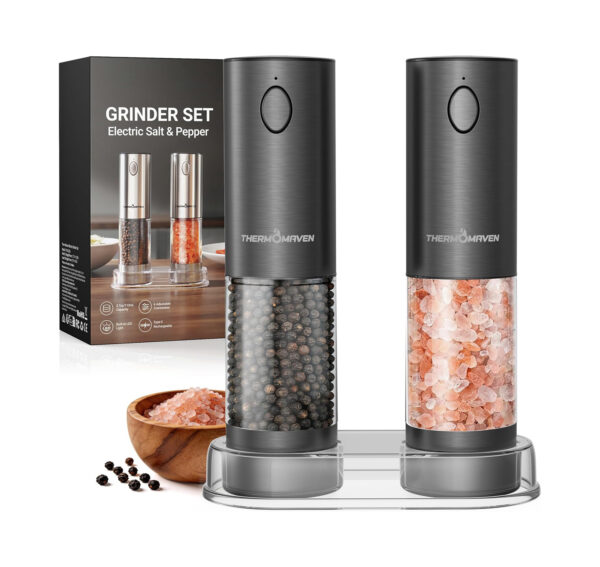 Electric Rechargeable Salt & Pepper Mill Set Gun Gray Electric Rechargeable Salt & Pepper Mill Set Gun Gray