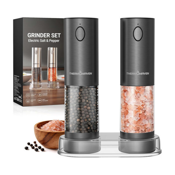 Electric Rechargeable Salt & Pepper Mill Set Gun Gray