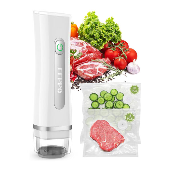 Handheld Food Vacuum Sealer White with Visible Water Tank Automatic Food Vacuum Sealer Machine with Widened Heating Strip & Starter Kit
